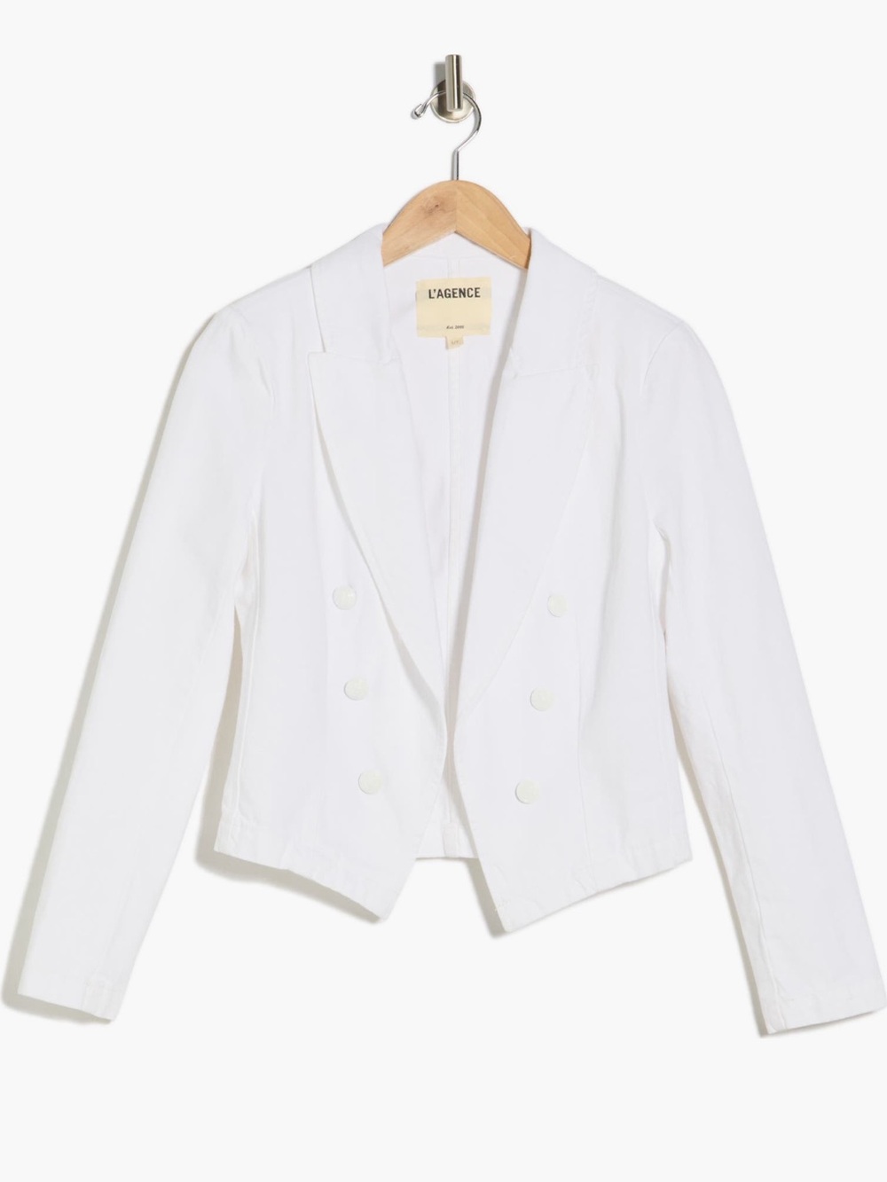 L'AGENCE Wayne Double-Breasted Crop Blazer in White NWT
